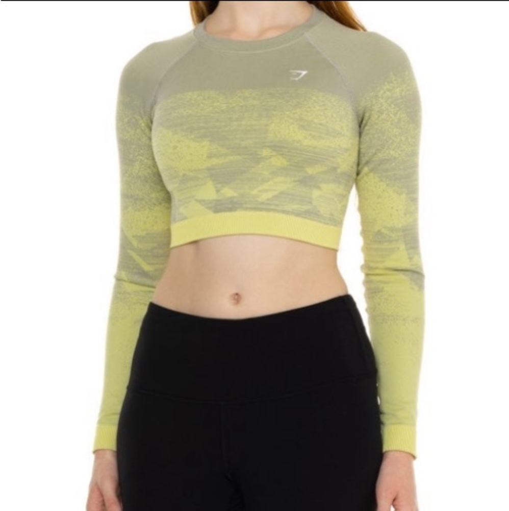 Gymshark Adapt Green Grey Ombre Women’s Crop Top - Long Sleeve